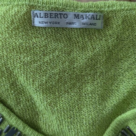 ALBERTO MAKALI Embellished V-Neck Sweater with puff sleeves ~ Lime Chartreuse - Picture 5 of 5